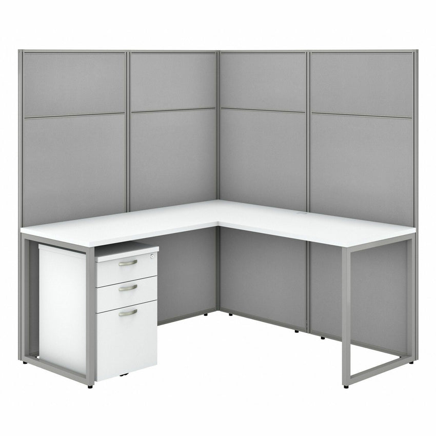 Bush Furniture 60"W x 60"D x 66"H L - Shaped Cubicle Desk with Privacy Panels & File Storage (EODH36SMR03X) - SchoolOutlet