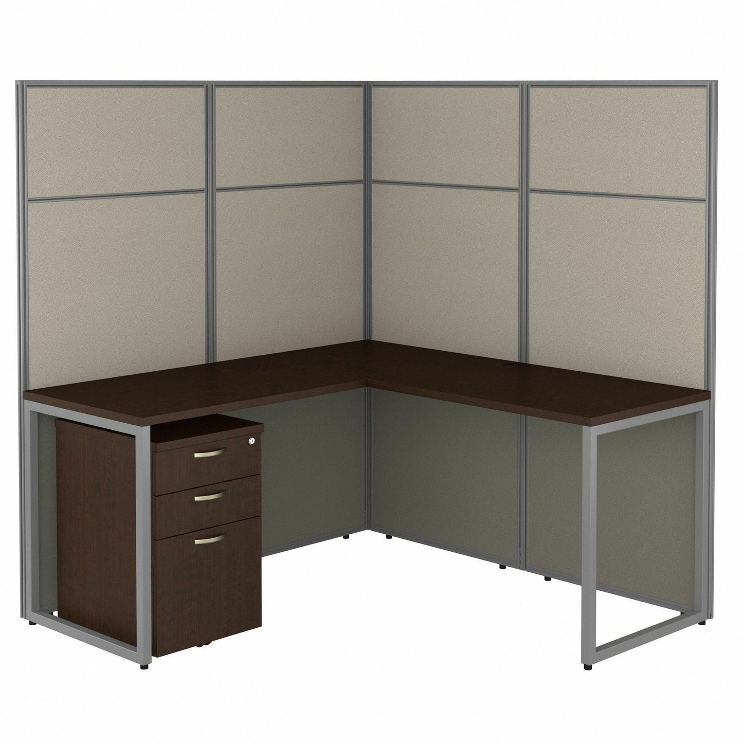 Bush Furniture 60"W x 60"D x 66"H L - Shaped Cubicle Desk with Privacy Panels & File Storage (EODH36SMR03X) - SchoolOutlet