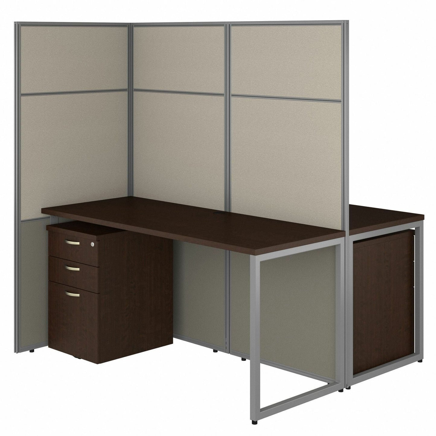 Bush Furniture 60"W 2 Person Cubicle Desk with File Cabinets and 66"H Panels (EODH46SWH03X) - SchoolOutlet