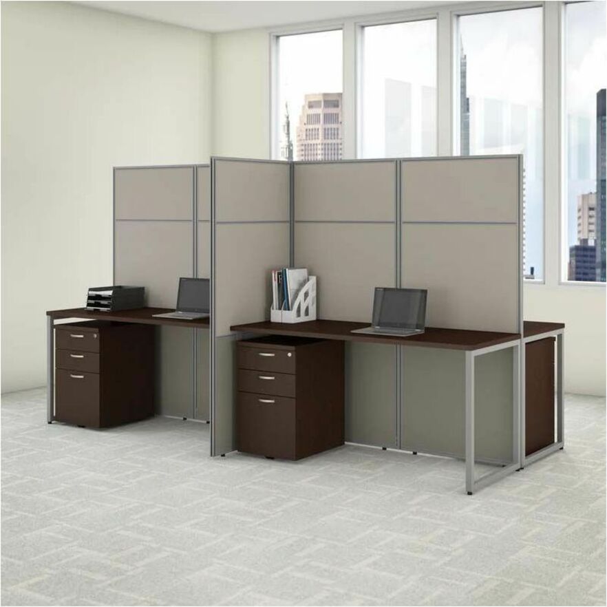 Bush Furniture 60"W 2 Person Cubicle Desk with File Cabinets and 66"H Panels (EODH46SWH03X) - SchoolOutlet