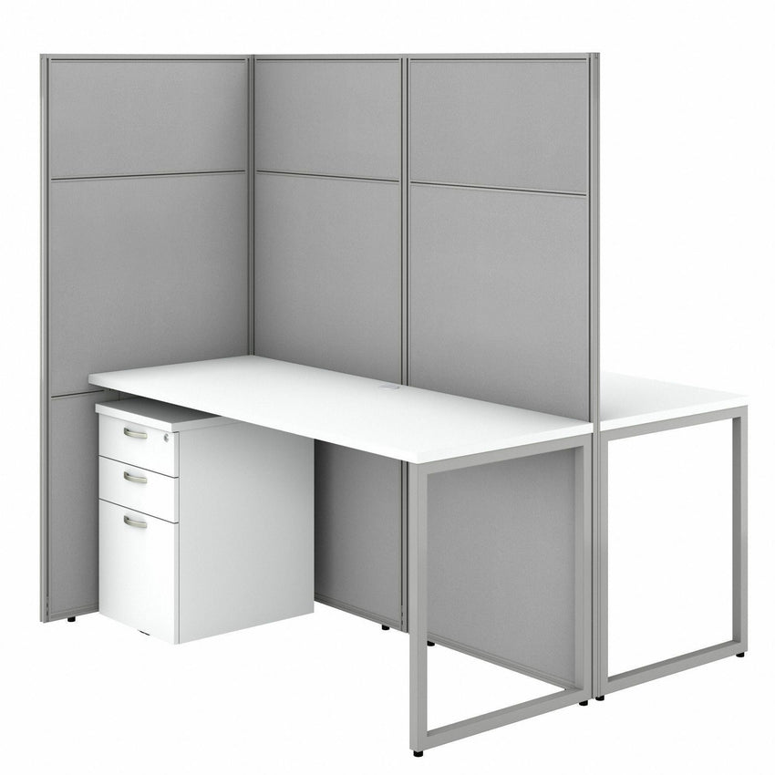 Bush Furniture 60"W 2 Person Cubicle Desk with File Cabinets and 66"H Panels (EODH46SWH03X) - SchoolOutlet