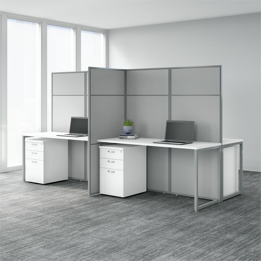 Bush Furniture 60"W 2 Person Cubicle Desk with File Cabinets and 66"H Panels (EODH46SWH03X) - SchoolOutlet