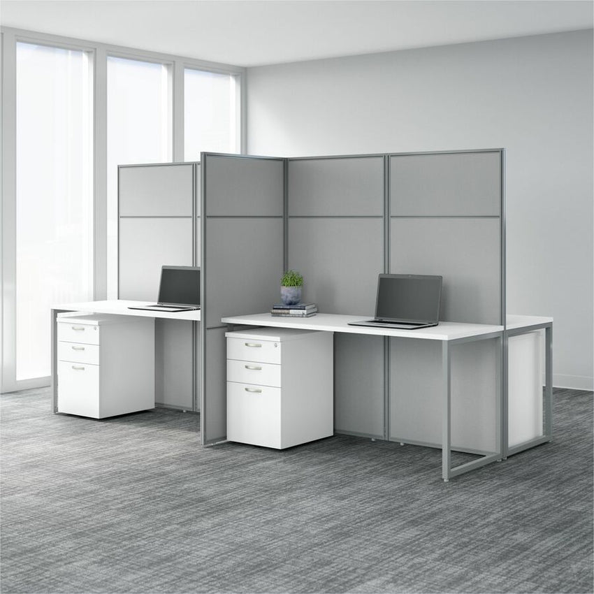 Bush Furniture 60"W 2 Person Cubicle Desk with File Cabinets and 66"H Panels (EODH46SWH03X) - SchoolOutlet