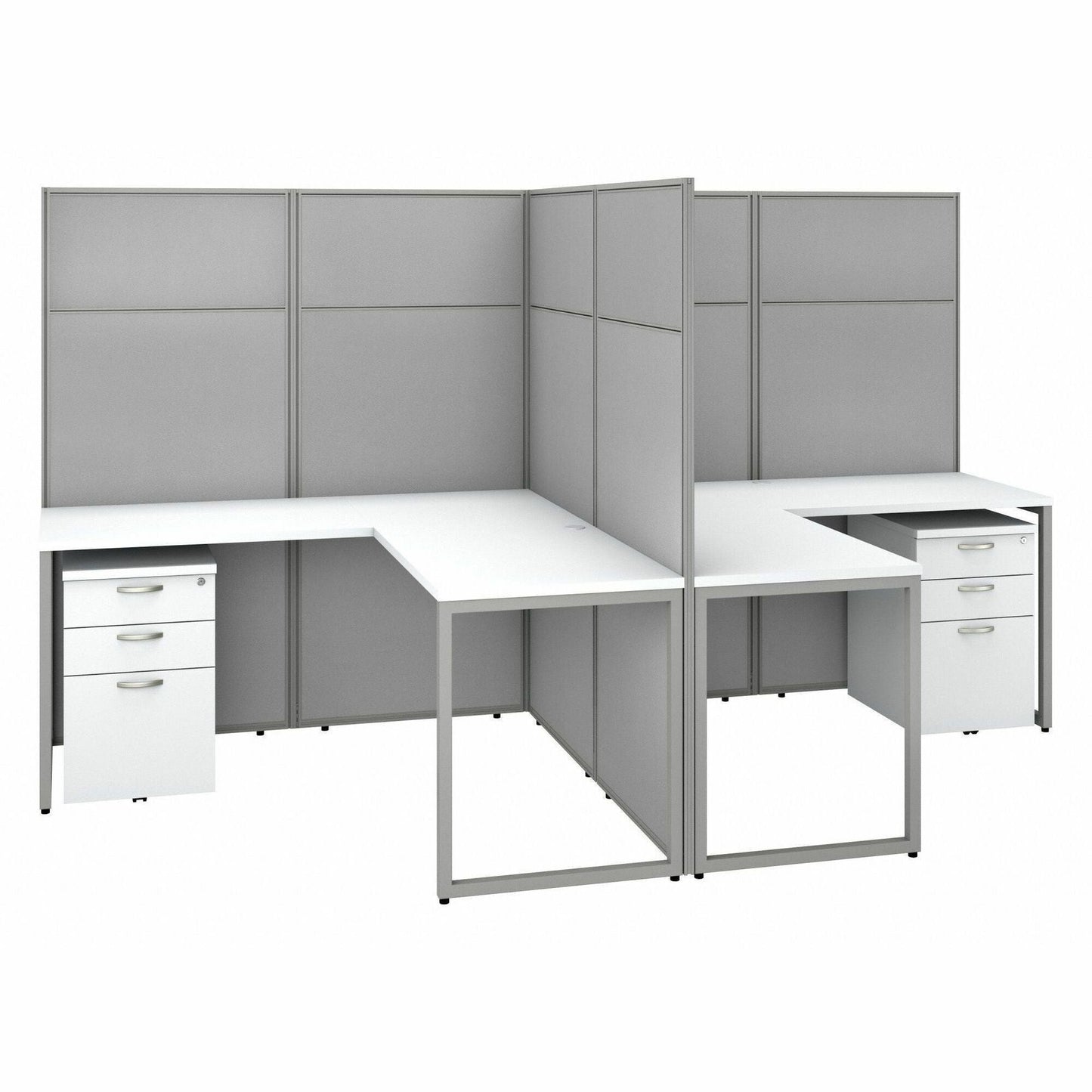 Bush Furniture 60"W 2 Person L Shaped Cubicle Desk with Drawers and Panels (EODH56SWH03X) - SchoolOutlet