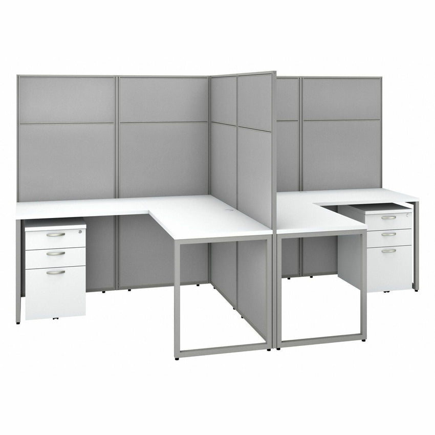 Bush Furniture 60"W 2 Person L Shaped Cubicle Desk with Drawers and Panels (EODH56SWH03X) - SchoolOutlet