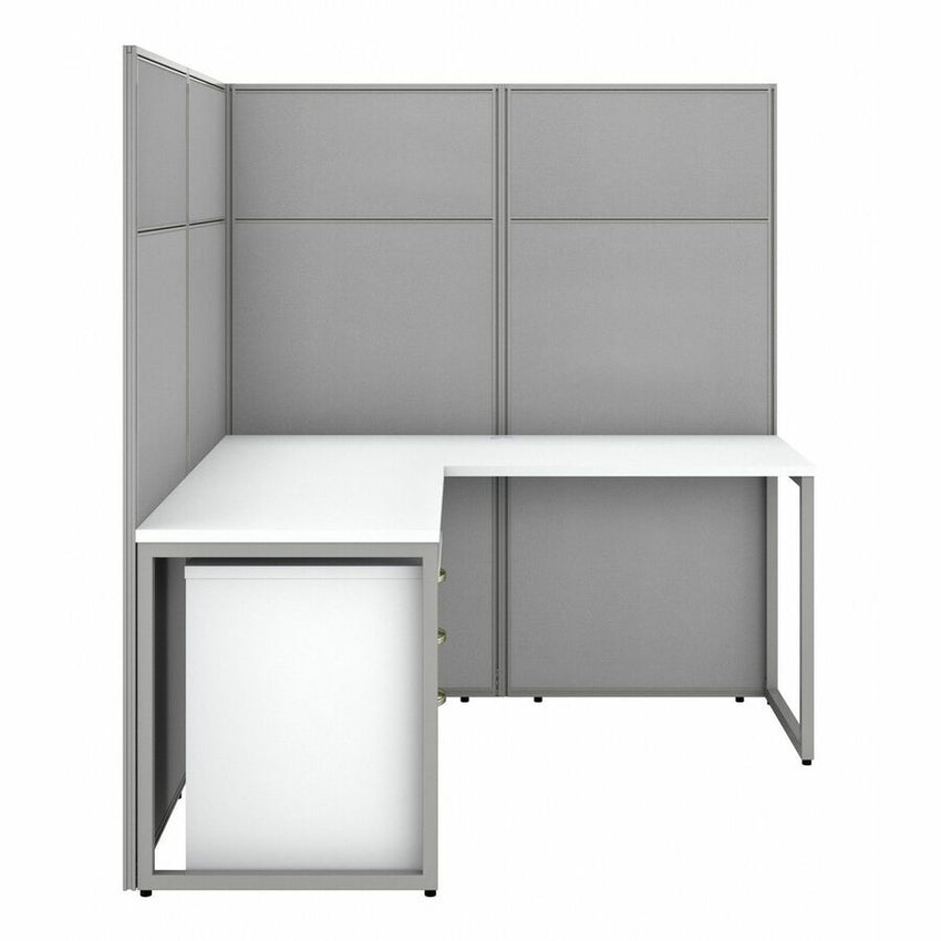 Bush Furniture 60"W 2 Person L Shaped Cubicle Desk with Drawers and Panels (EODH56SWH03X) - SchoolOutlet