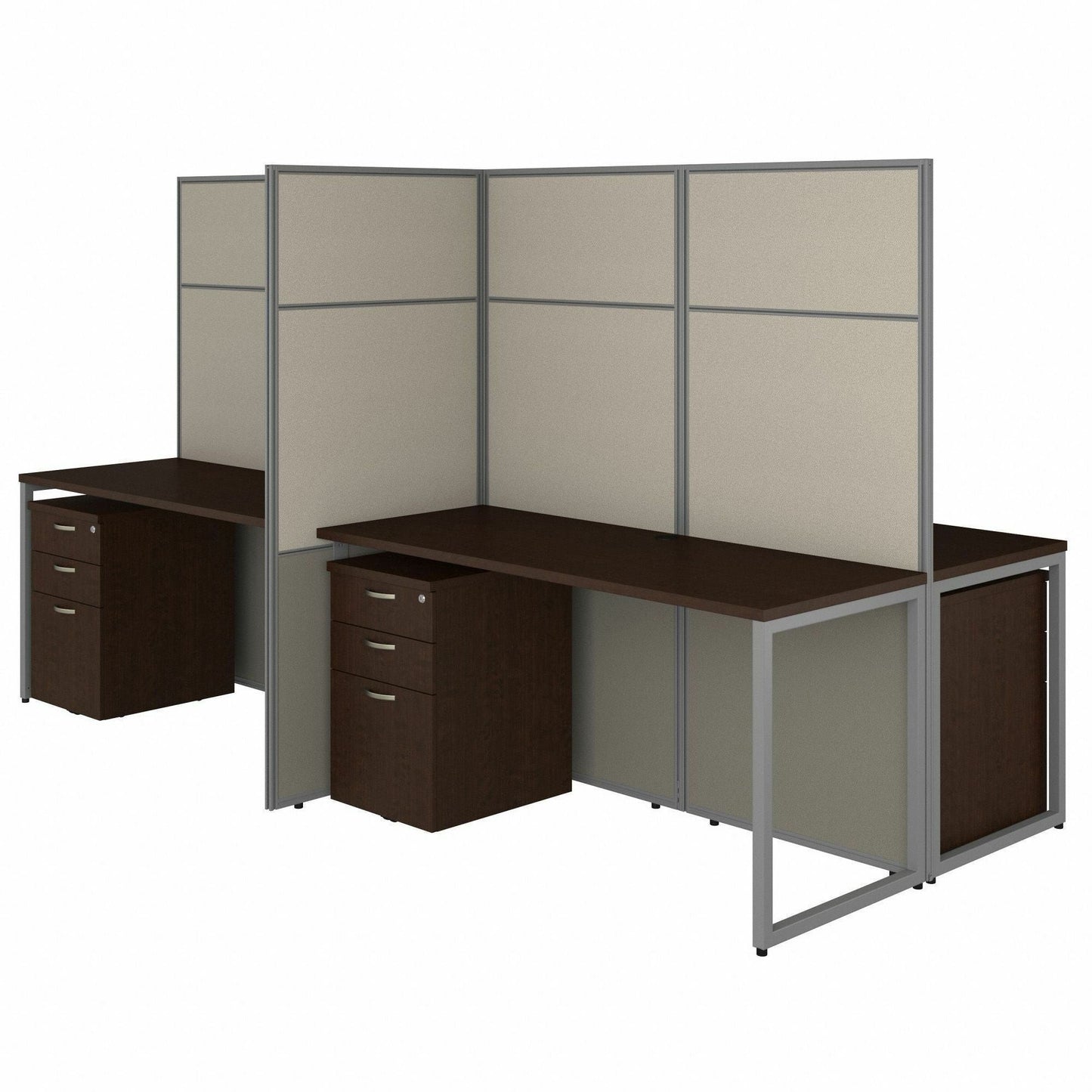 Bush Furniture 60"W 4 - Person Cubicle Desk with File Cabinets and 66"H Panels - Modern Modular Workstation Set (EODH66SWH03X) - SchoolOutlet