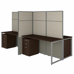 Bush Furniture 60"W 4-Person Cubicle Desk with File Cabinets and 66"H Panels - Modern Modular Workstation Set (EODH66SWH03X)