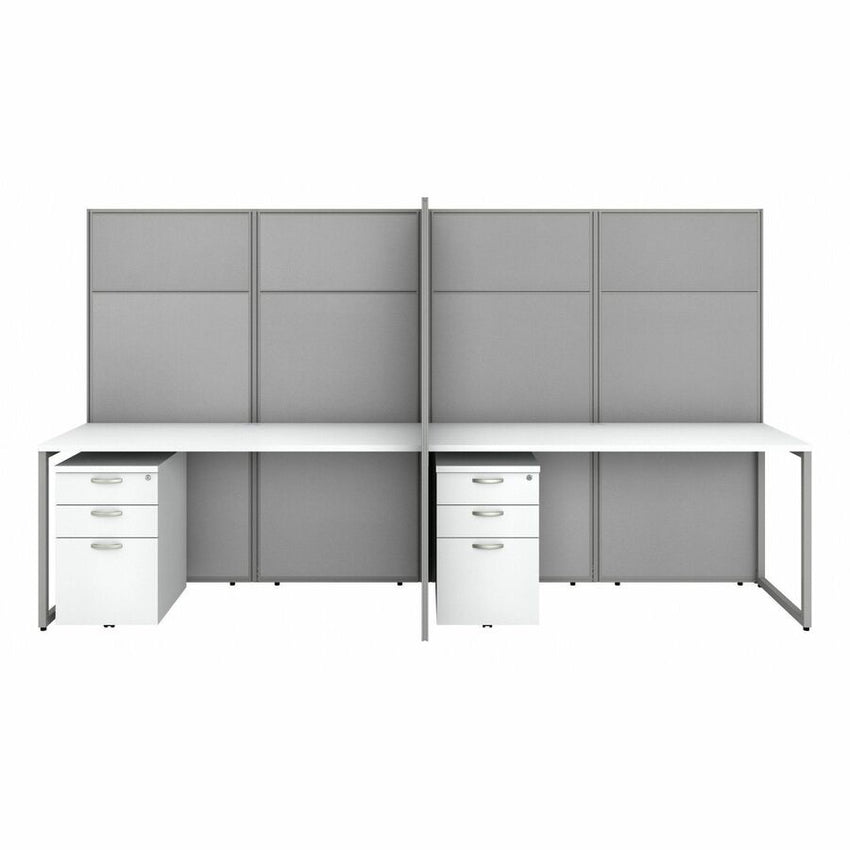 Bush Furniture 60"W 4 - Person Cubicle Desk with File Cabinets and 66"H Panels - Modern Modular Workstation Set (EODH66SWH03X) - SchoolOutlet
