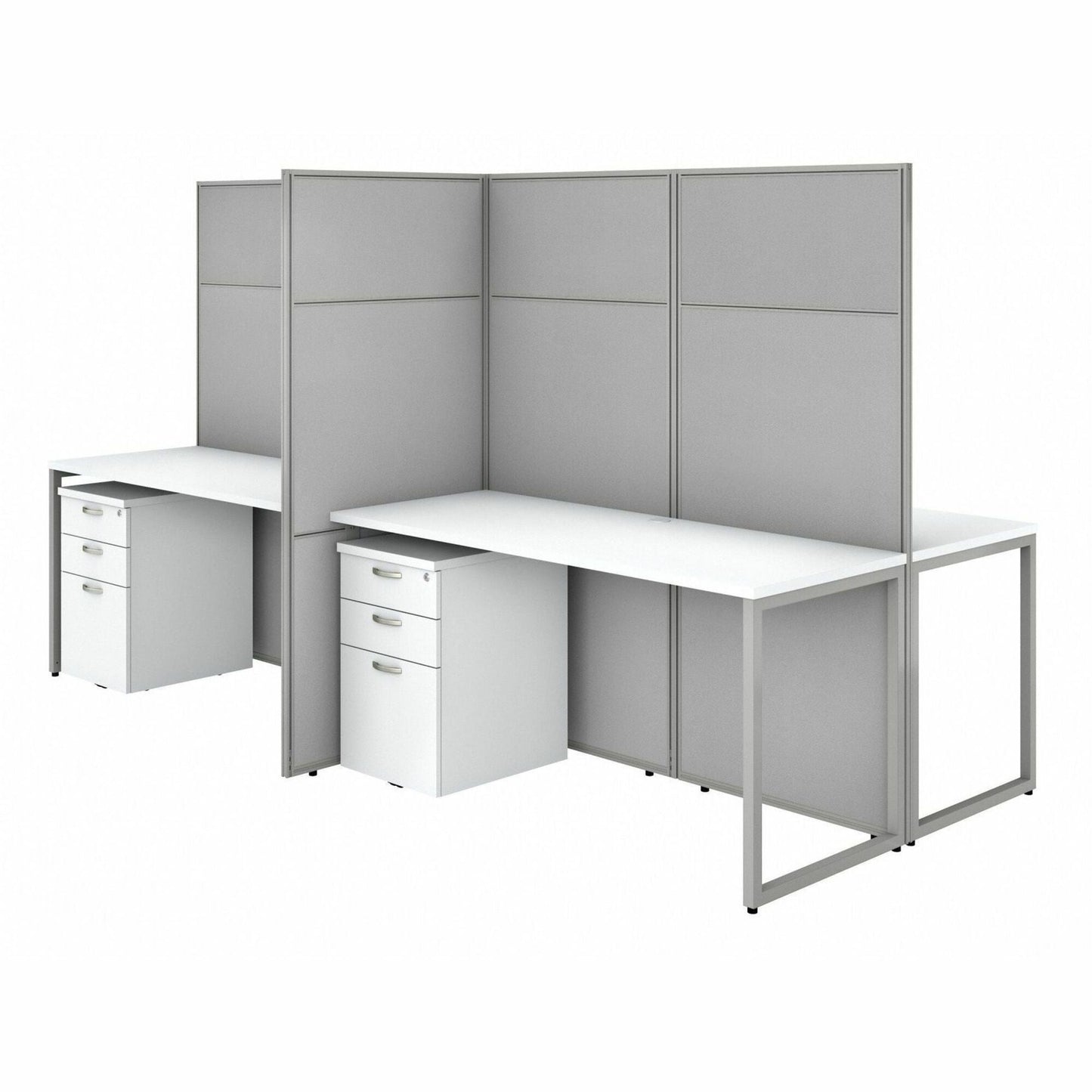 Bush Furniture 60"W 4 - Person Cubicle Desk with File Cabinets and 66"H Panels - Modern Modular Workstation Set (EODH66SWH03X) - SchoolOutlet