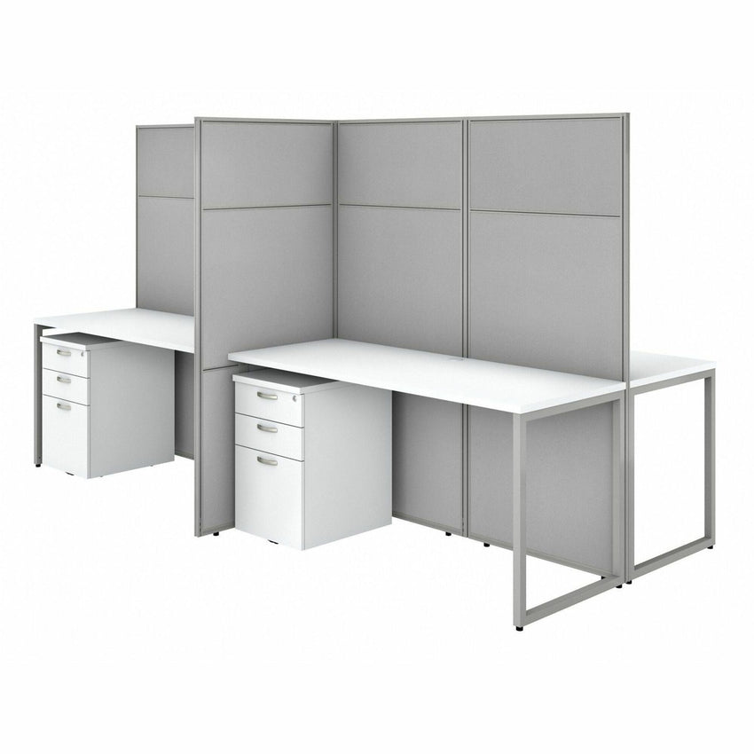 Bush Furniture 60"W 4 - Person Cubicle Desk with File Cabinets and 66"H Panels - Modern Modular Workstation Set (EODH66SWH03X) - SchoolOutlet