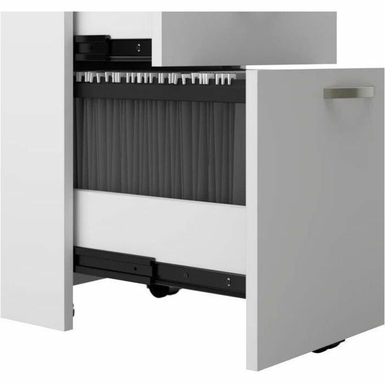 Bush Furniture 60"W 4 - Person Cubicle Desk with File Cabinets and 66"H Panels - Modern Modular Workstation Set (EODH66SWH03X) - SchoolOutlet