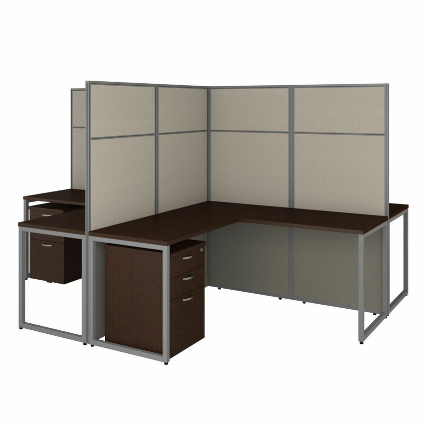 Bush Furniture 60"W 4 - Person L - Shaped Cubicle Desk with Drawers and 66H Panels - Modular Open Office Workstation (EODH76SMR03X) - SchoolOutlet