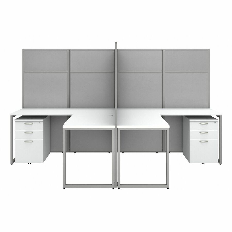 Bush Furniture 60"W 4 - Person L - Shaped Cubicle Desk with Drawers and 66H Panels - Modular Open Office Workstation (EODH76SMR03X) - SchoolOutlet