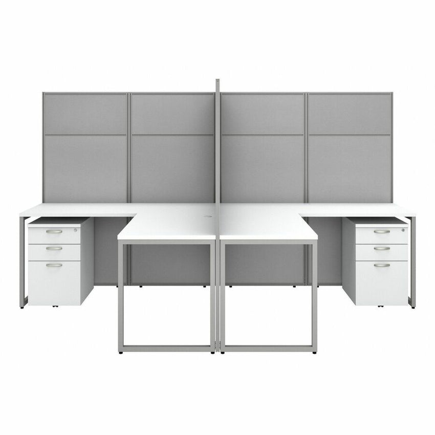 Bush Furniture 60"W 4 - Person L - Shaped Cubicle Desk with Drawers and 66H Panels - Modular Open Office Workstation (EODH76SMR03X) - SchoolOutlet