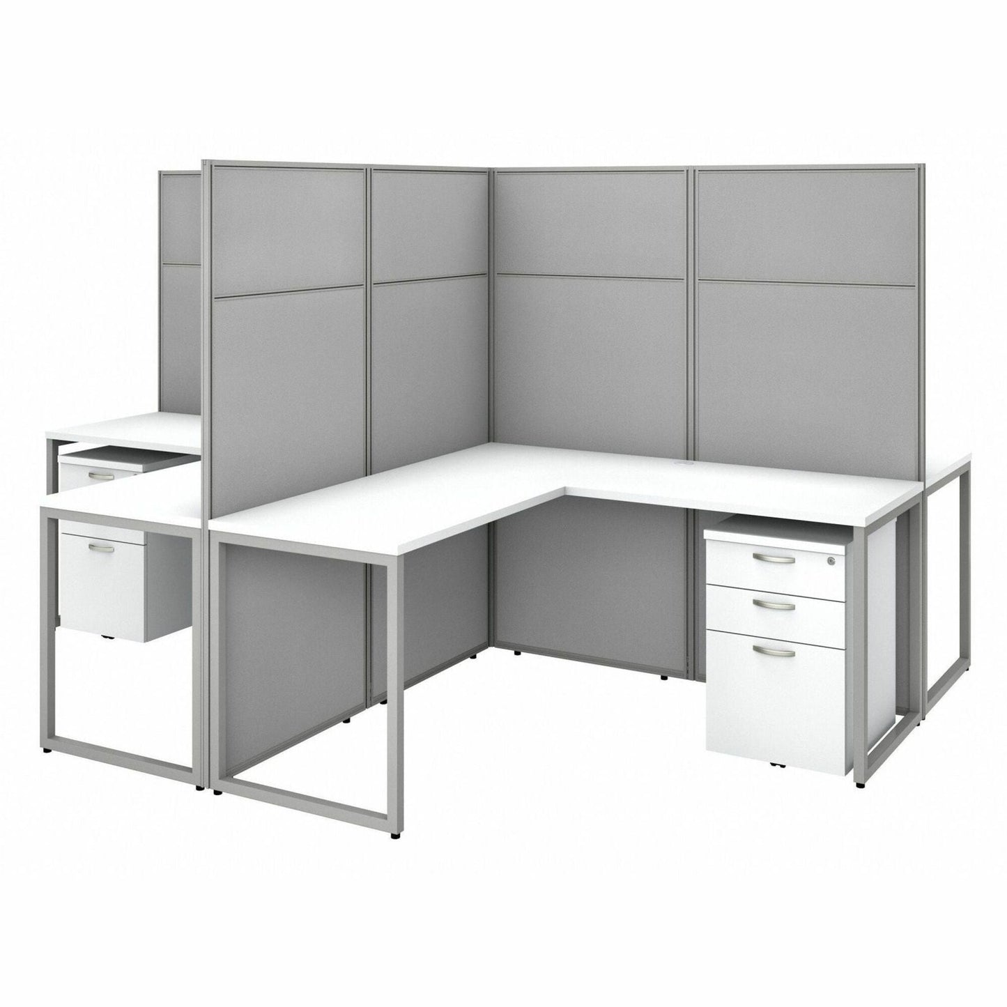 Bush Furniture 60"W 4 - Person L - Shaped Cubicle Desk with Drawers and 66H Panels - Modular Open Office Workstation (EODH76SMR03X) - SchoolOutlet