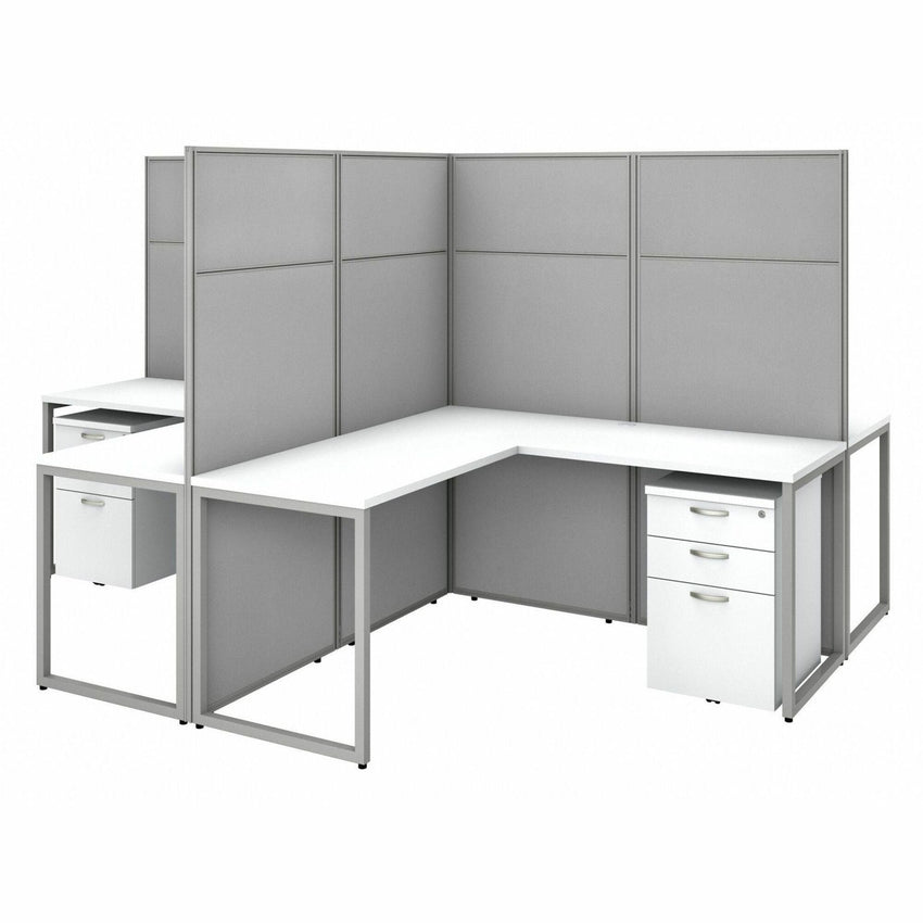 Bush Furniture 60"W 4 - Person L - Shaped Cubicle Desk with Drawers and 66H Panels - Modular Open Office Workstation (EODH76SMR03X) - SchoolOutlet