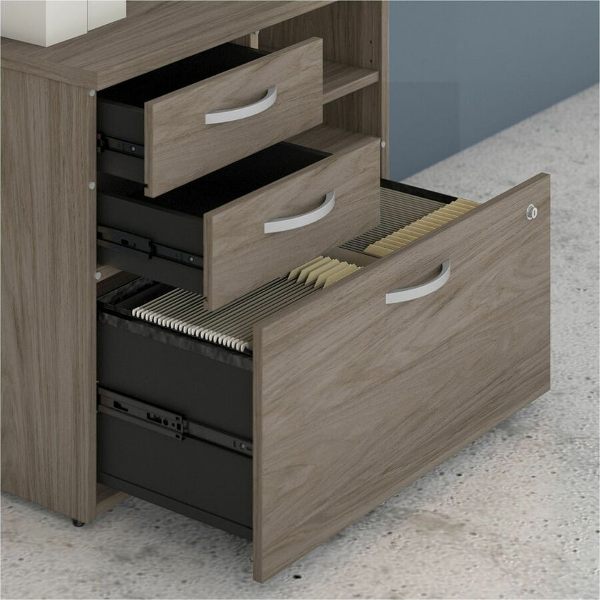 Bush Furniture 30"Office Storage Cabinet with Locking File Drawer, Box Drawers & Open Shelves (HYF130X) - SchoolOutlet