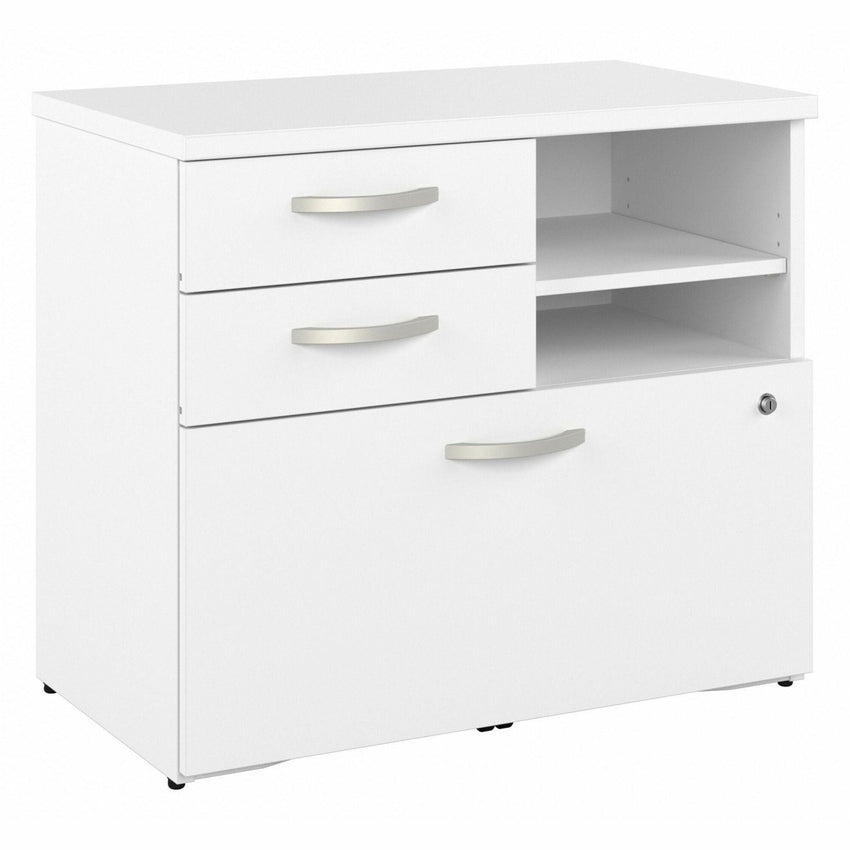 Bush Furniture 30"Office Storage Cabinet with Locking File Drawer, Box Drawers & Open Shelves (HYF130X) - SchoolOutlet