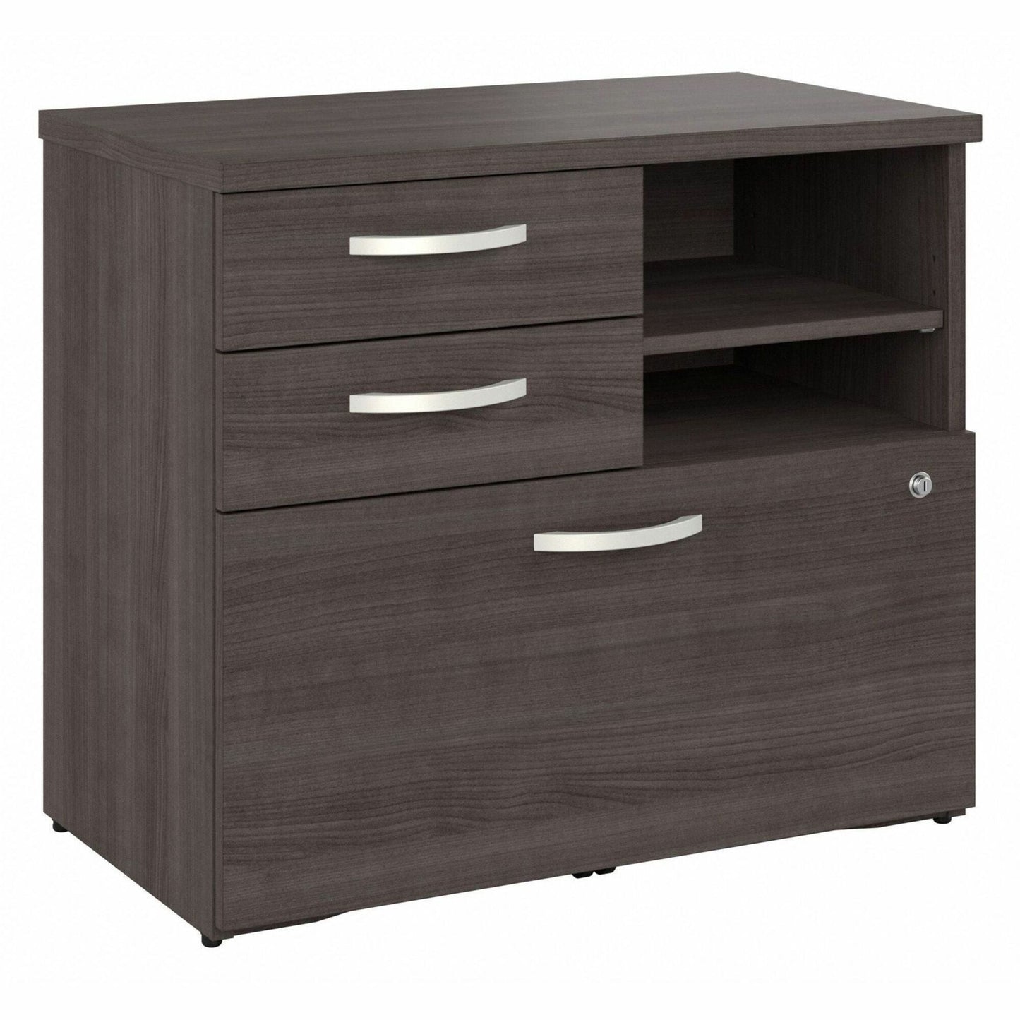 Bush Furniture 30"Office Storage Cabinet with Locking File Drawer, Box Drawers & Open Shelves (HYF130X) - SchoolOutlet