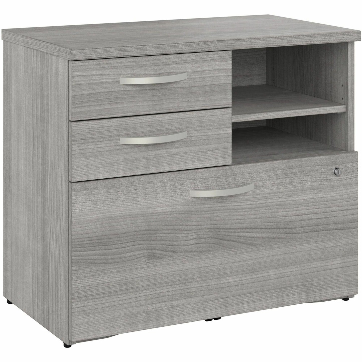 Bush Furniture 30"Office Storage Cabinet with Locking File Drawer, Box Drawers & Open Shelves (HYF130X) - SchoolOutlet