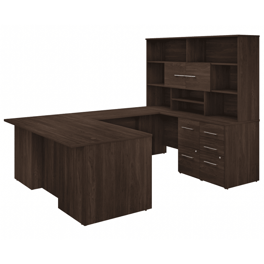 Bush Furniture 71"x 100"U - Shaped Executive Desk with Hutch and Filing Cabinets (OF5003X) - SchoolOutlet