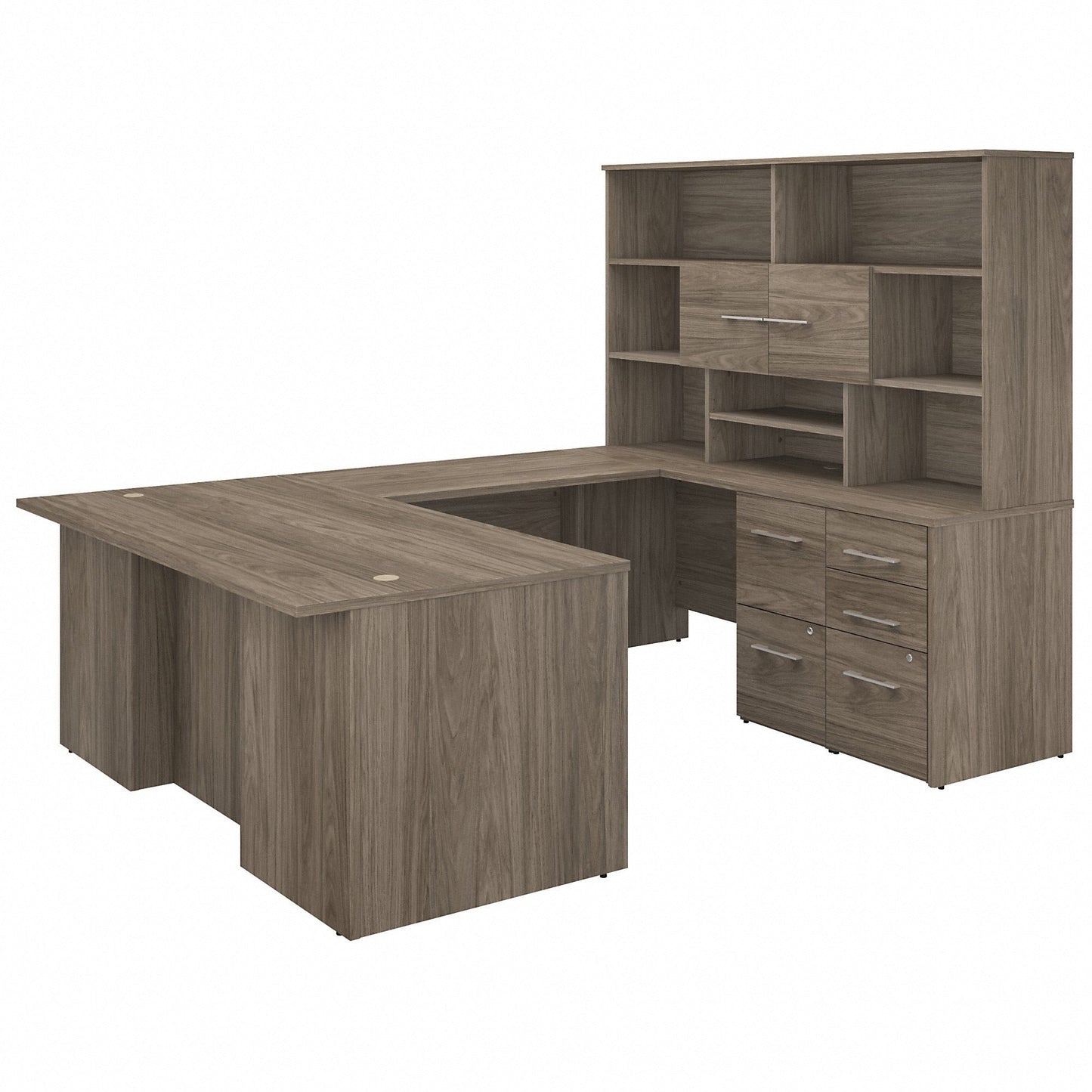 Bush Furniture 71"x 100"U - Shaped Executive Desk with Hutch and Filing Cabinets (OF5003X) - SchoolOutlet