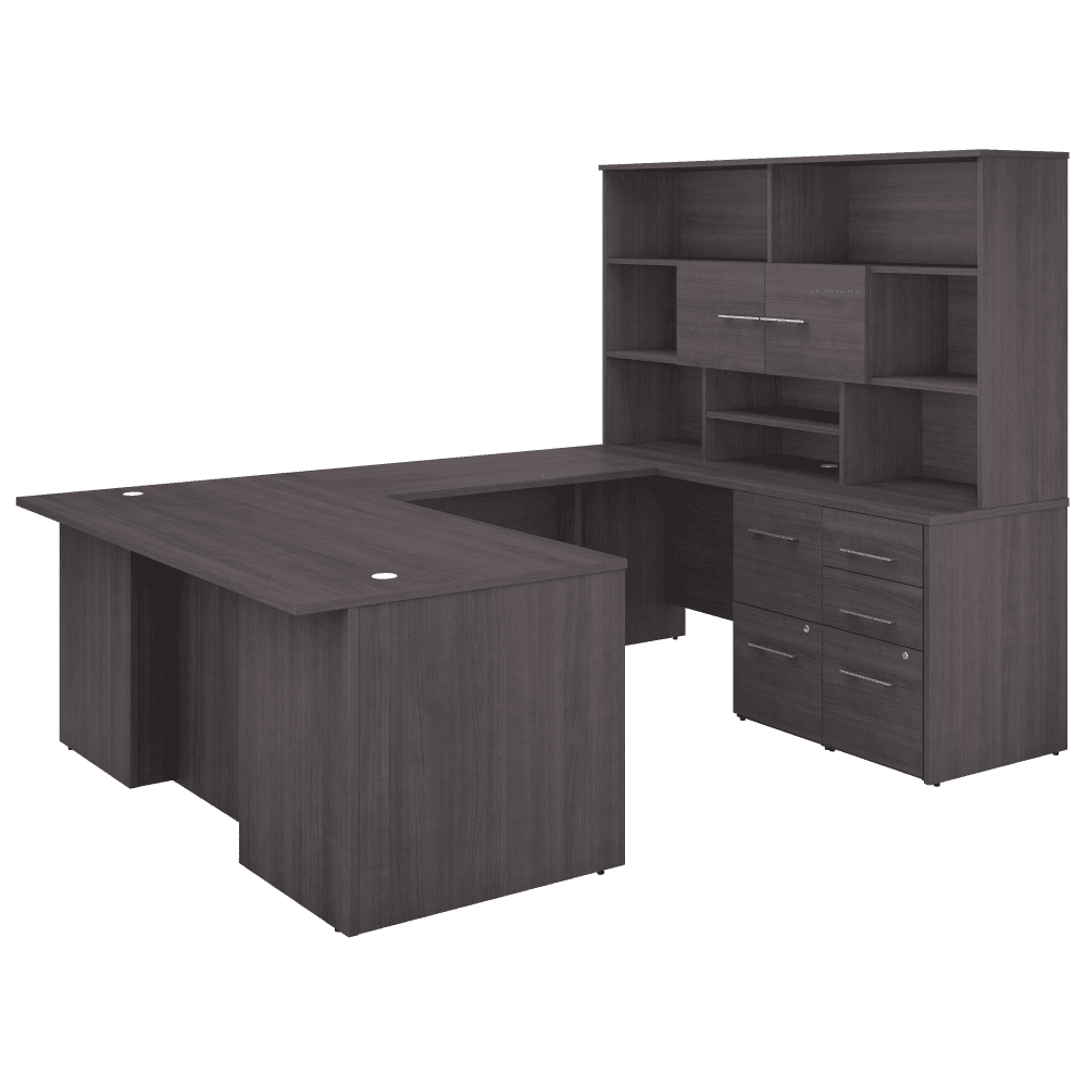 Bush Furniture 71"x 100"U - Shaped Executive Desk with Hutch and Filing Cabinets (OF5003X) - SchoolOutlet