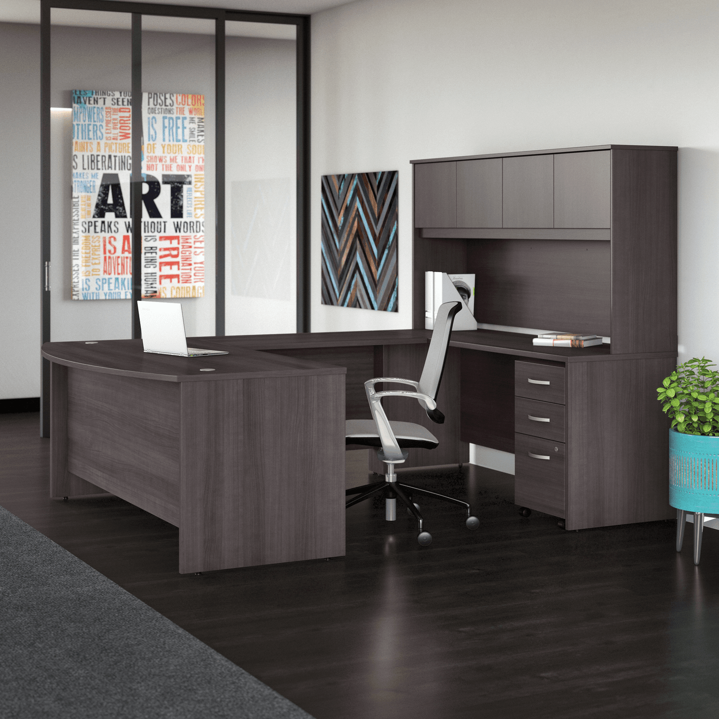 Bush Furniture Studio C 72"W x 36"D U Shaped Desk with Hutch and Mobile File Cabinet (STC003X) - SchoolOutlet