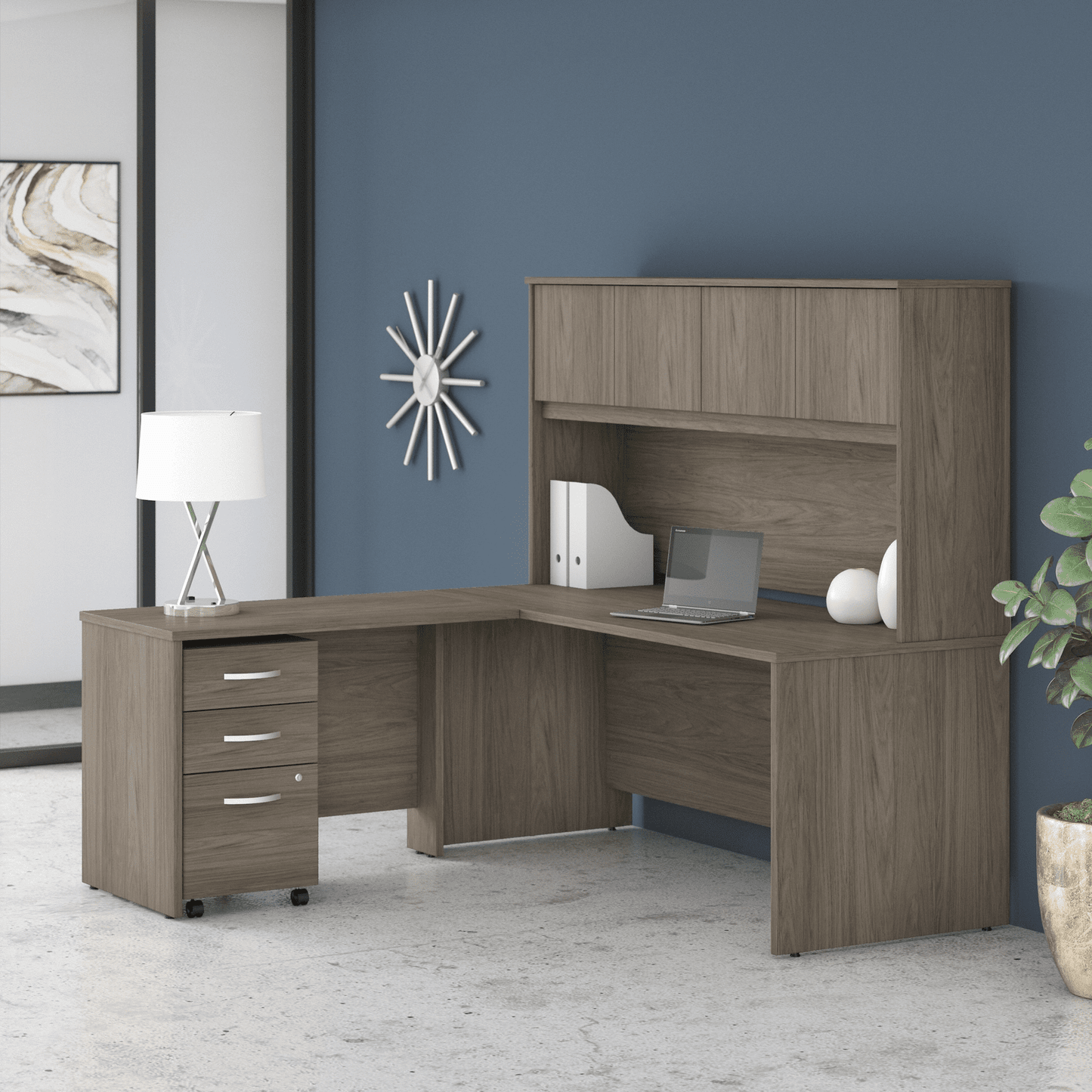 Bush Furniture Studio C L Shaped Desk with Hutch and Mobile File Cabinet (STC006X) - SchoolOutlet
