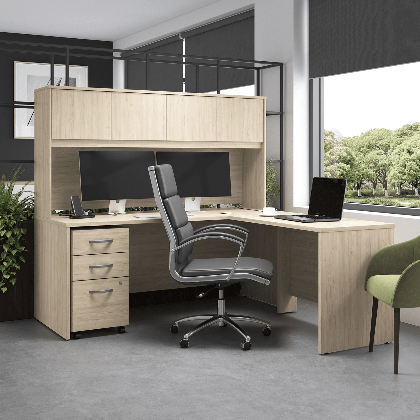 Bush Furniture Studio C L Shaped Desk with Hutch and Mobile File Cabinet (STC006X) - SchoolOutlet