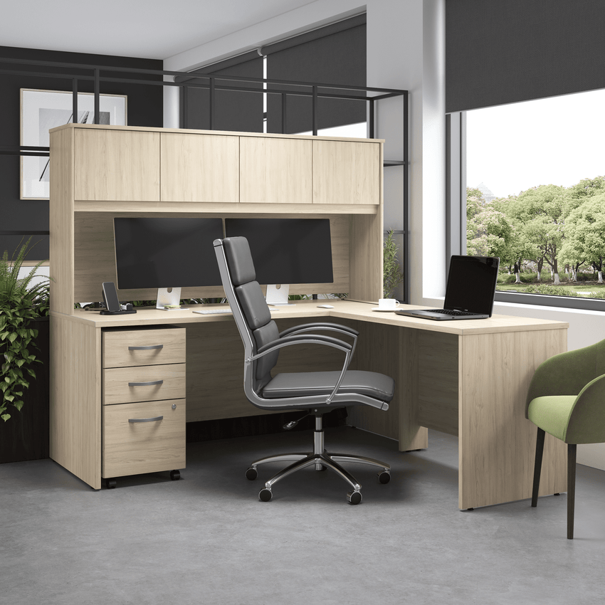 Bush Furniture Studio C L Shaped Desk with Hutch and Mobile File Cabinet (STC006X) - SchoolOutlet