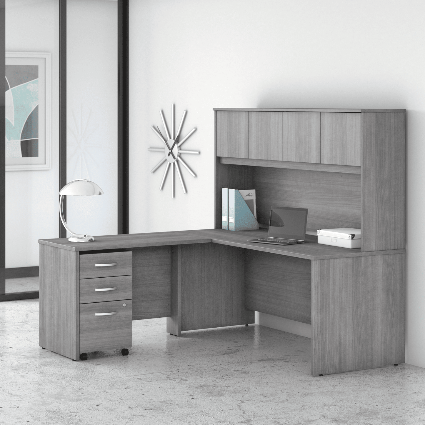 Bush Furniture Studio C L Shaped Desk with Hutch and Mobile File Cabinet (STC006X) - SchoolOutlet