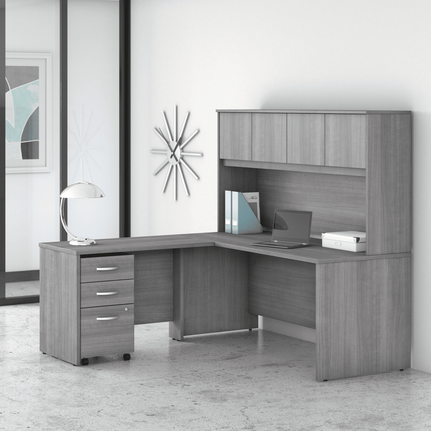 Bush Furniture Studio C L Shaped Desk with Hutch and Mobile File Cabinet (STC006X) - SchoolOutlet