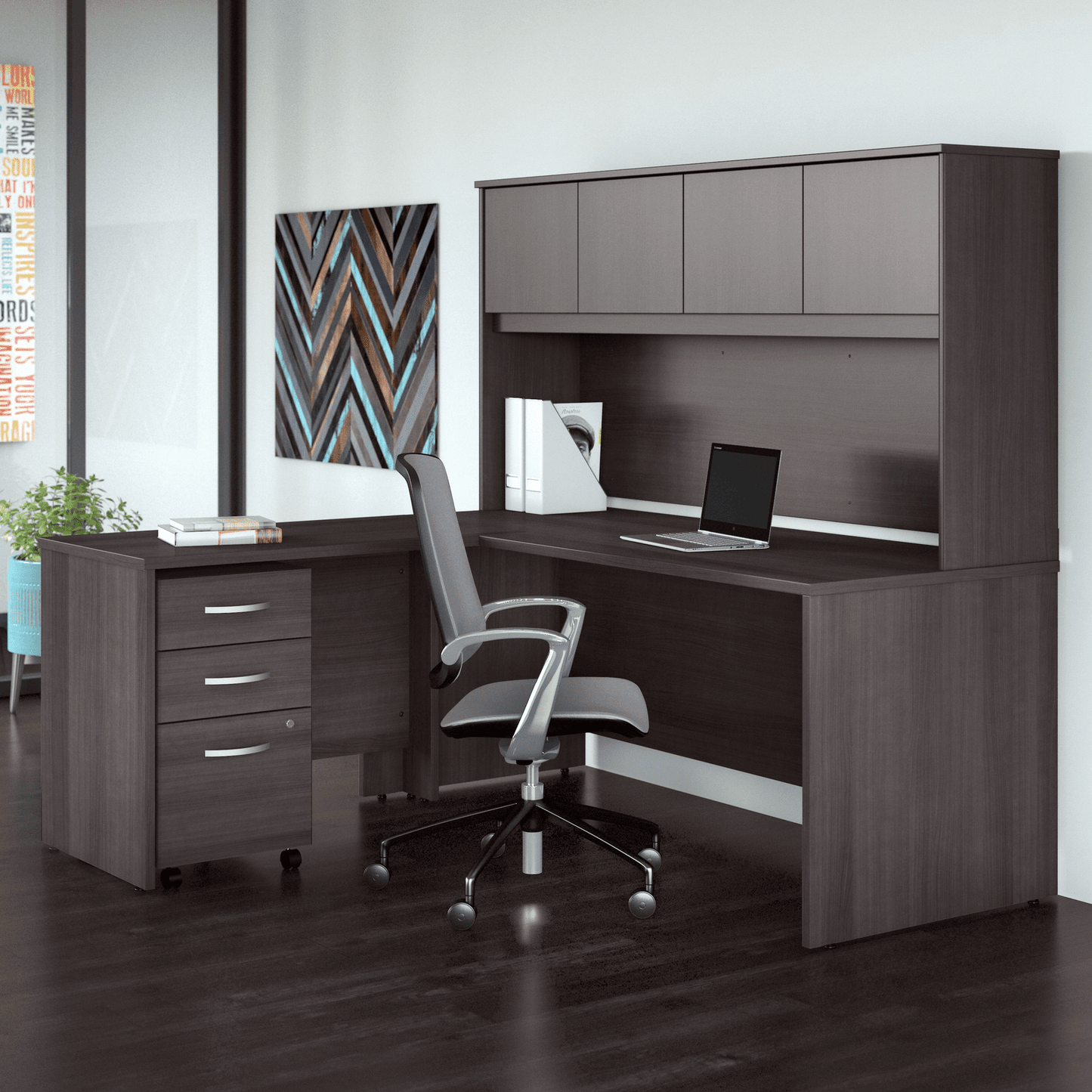 Bush Furniture Studio C L Shaped Desk with Hutch and Mobile File Cabinet (STC006X) - SchoolOutlet