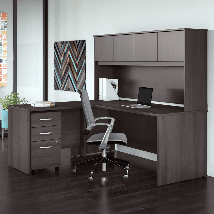 Bush Furniture Studio C L Shaped Desk with Hutch and Mobile File Cabinet (STC006X) - SchoolOutlet