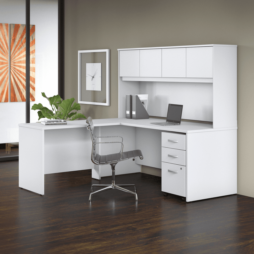 Bush Furniture Studio C L Shaped Desk with Hutch and Mobile File Cabinet (STC006X) - SchoolOutlet