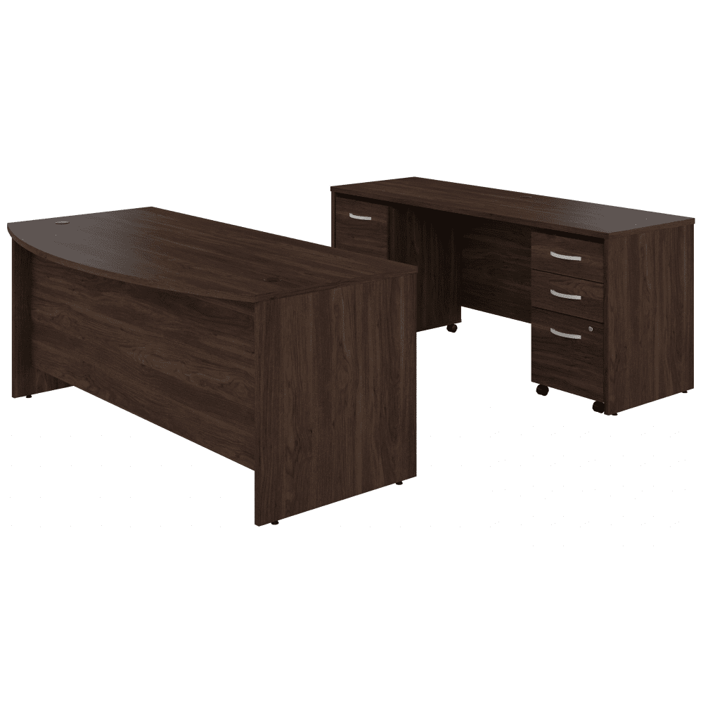 Bush Furniture Studio C 72"W x 36"D Bow Front Desk and Credenza with Mobile File Cabinets (STC009X) - SchoolOutlet