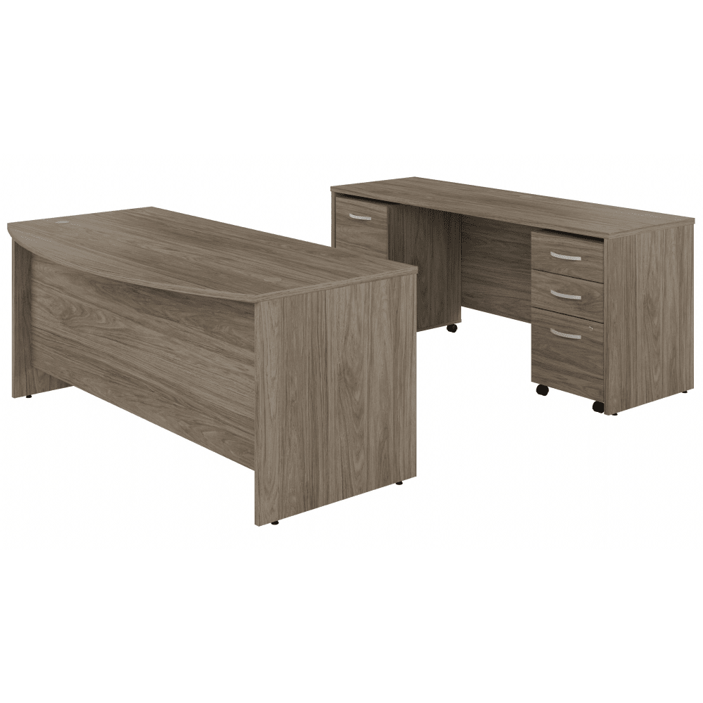 Bush Furniture Studio C 72"W x 36"D Bow Front Desk and Credenza with Mobile File Cabinets (STC009X) - SchoolOutlet