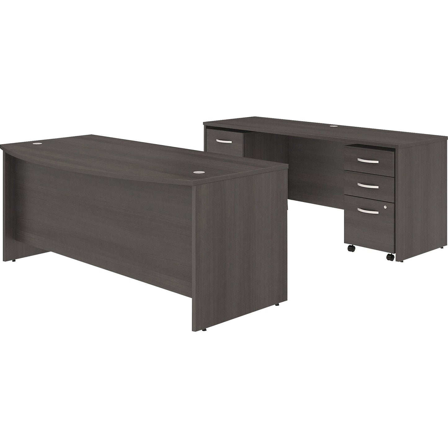Bush Furniture Studio C 72"W x 36"D Bow Front Desk and Credenza with Mobile File Cabinets (STC009X) - SchoolOutlet