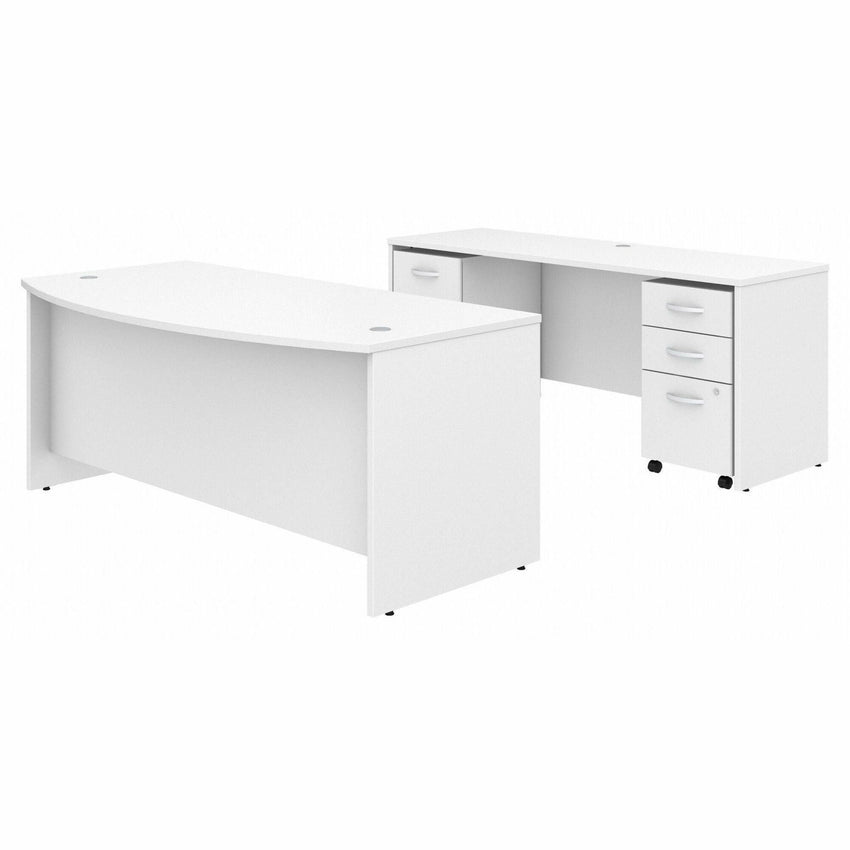 Bush Furniture Studio C 72"W x 36"D Bow Front Desk and Credenza with Mobile File Cabinets (STC009X) - SchoolOutlet