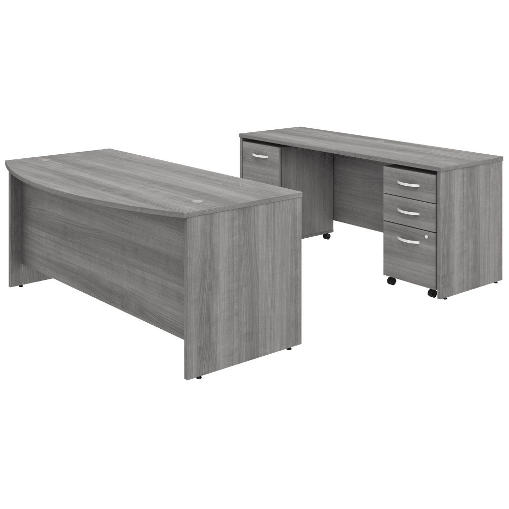 Bush Furniture Studio C 72"W x 36"D Bow Front Desk and Credenza with Mobile File Cabinets (STC009X) - SchoolOutlet