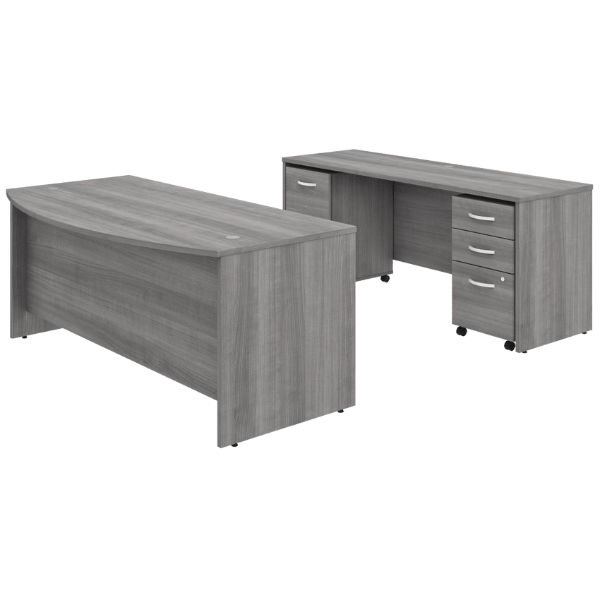 Bush Furniture Studio C 72"W x 36"D Bow Front Desk and Credenza with Mobile File Cabinets (STC009X) - SchoolOutlet