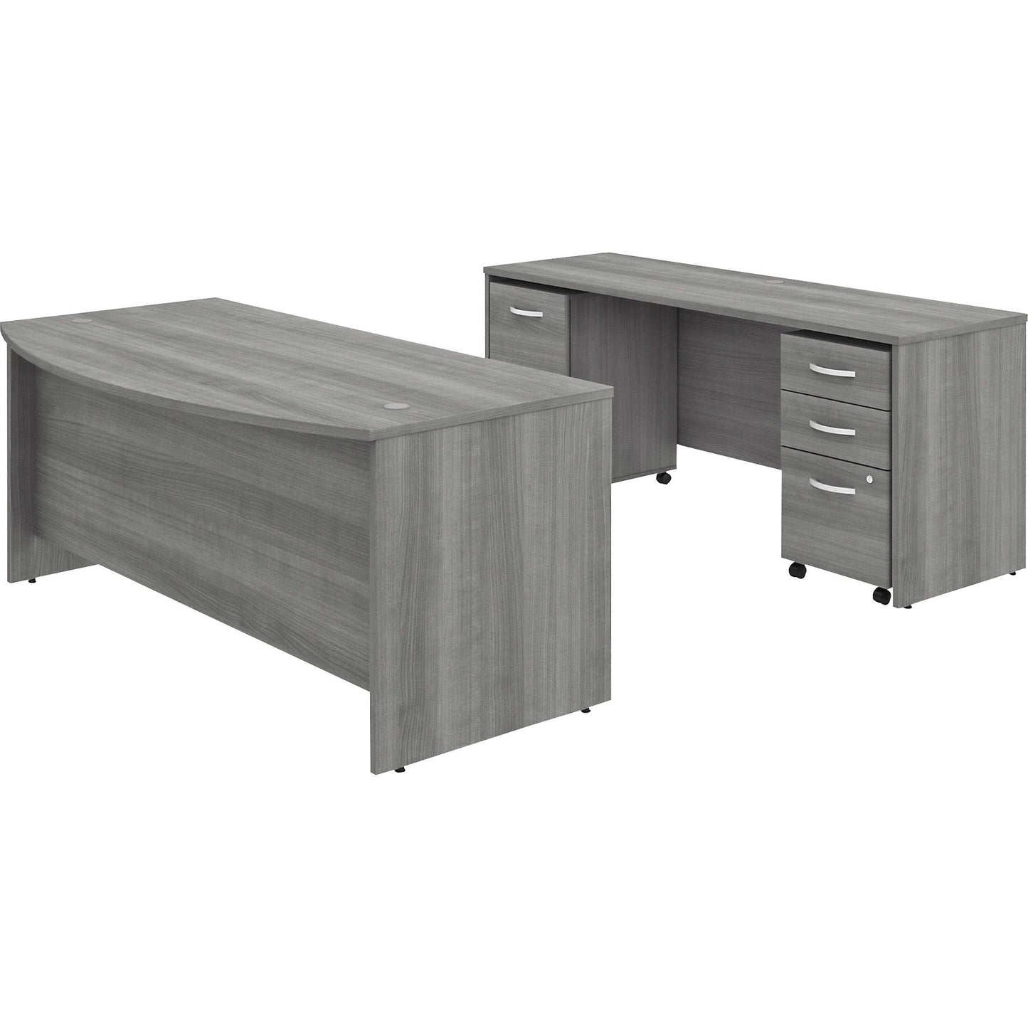 Bush Furniture Studio C 72"W x 36"D Bow Front Desk and Credenza with Mobile File Cabinets (STC009X) - SchoolOutlet