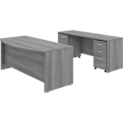 Bush Furniture Studio C 72"W x 36"D Bow Front Desk and Credenza with Mobile File Cabinets (STC009X)