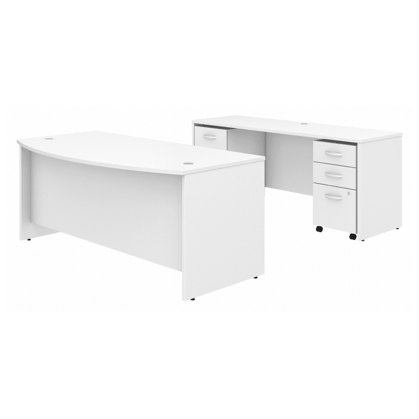 Bush Furniture Studio C 72"W x 36"D Bow Front Desk and Credenza with Mobile File Cabinets (STC009X) - SchoolOutlet