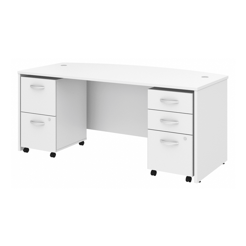 Bush Furniture Studio C 72"W x 36"D Bow Front Desk with Mobile File Cabinets (STC012X) - SchoolOutlet