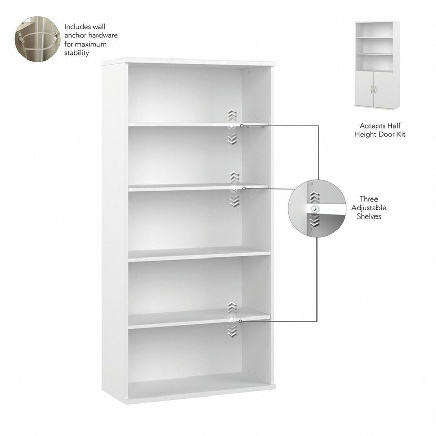 Bush Furniture Studio C 5 - Shelf Bookcase with Doors (STC015X) - SchoolOutlet