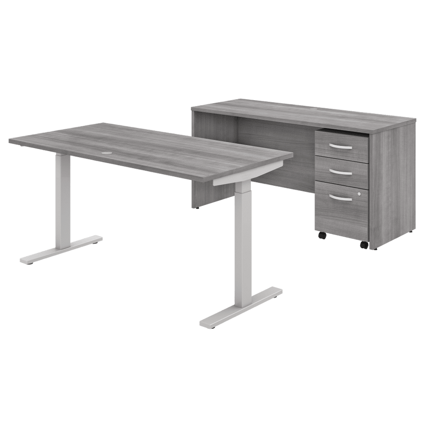 Bush Furniture Studio C Height Adjustable Standing Desk, Credenza & Storage (STC017X) - SchoolOutlet
