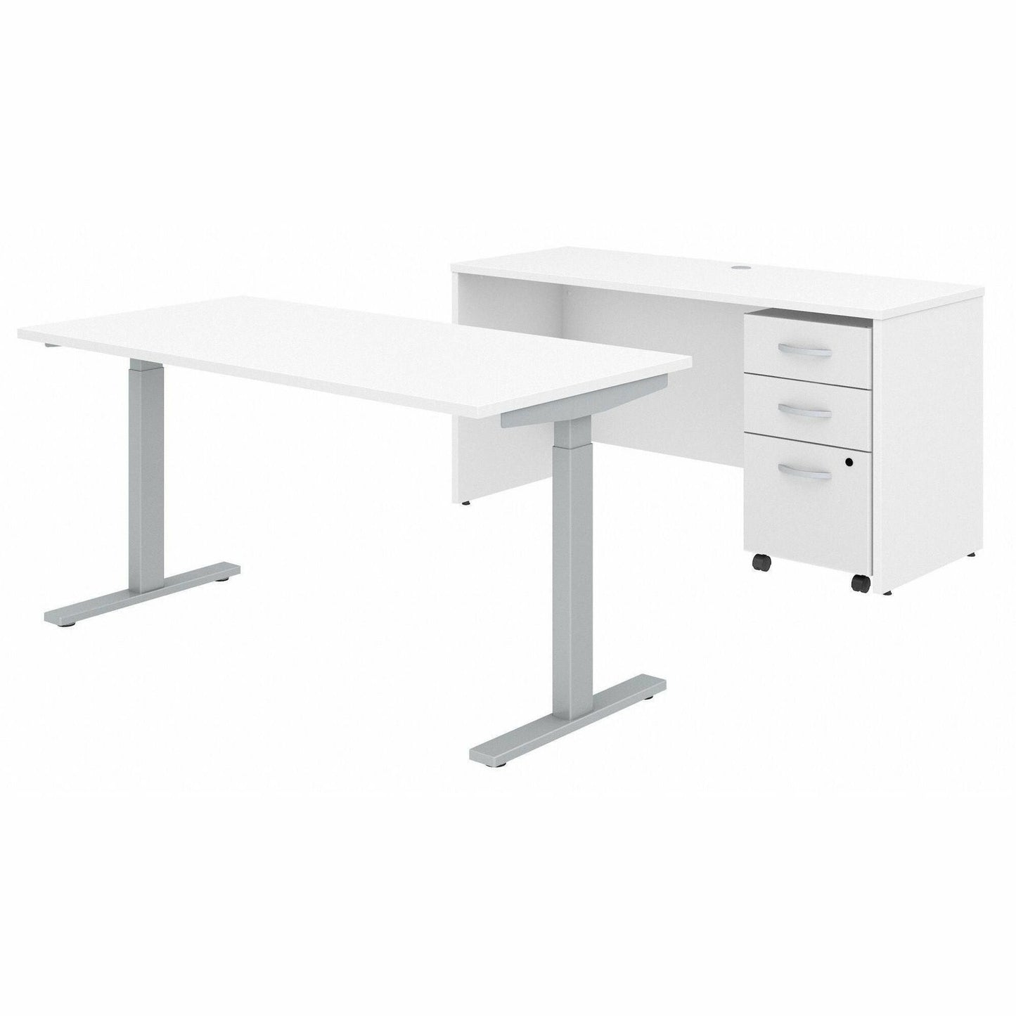 Bush Furniture Studio C Height Adjustable Standing Desk, Credenza & Storage (STC017X) - SchoolOutlet